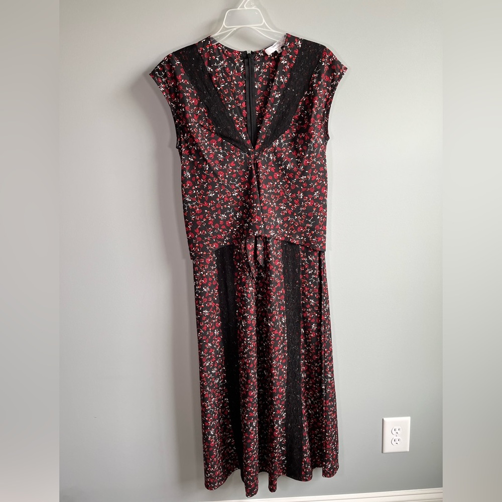 Thakoon Women's Size 2 Black Red Floral Midi Dress